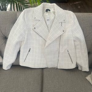 Ann Taylor White Tweed Moto jacket